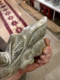 Two Chinese calcified jade sculptures of cicada, possibly Zhou to Han