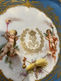 A French blue ground S&egrave;vres style t&ecirc;te-&agrave;-t&ecirc;te two-persons tea service, 19th C.