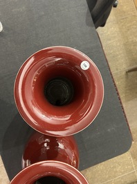 Four Chinese monochrome oxblood-glazed vases, 20th C.