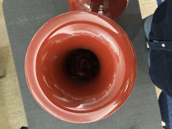 Four Chinese monochrome oxblood-glazed vases, 20th C.