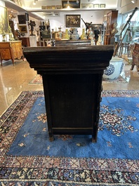 A Chinese wooden altar cabinet ('jia tang gui') with openworked ends, Guangdong/Fujian, late Qing/Republic