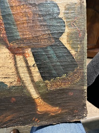 School van Cusco, Peru: Een engel met een haakbus en een engel met een fluit, olie op doek, 18de eeuw