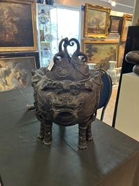 A Chinese bronze 'three luduan' tripod censer, 17th/18th C.