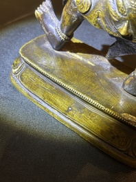 A Sino-Tibetan gilt bronze 'Mahakala' sculpture with polychrome design, 19th/20th C.