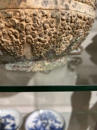 Two Chinese ritual bronze 'ding' and 'gui' food containers, possibly Warring States Period