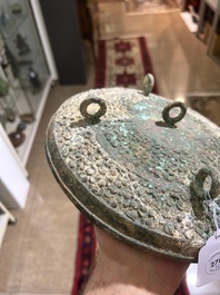 Two Chinese ritual bronze 'ding' and 'gui' food containers, possibly Warring States Period