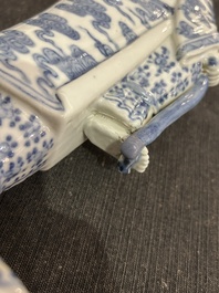 Five Chinese famille rose and blue and white sculptures, 19th/20th C.