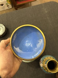 Nine Chinese cloisonn&eacute; vases and a covered bowl, 20th C.