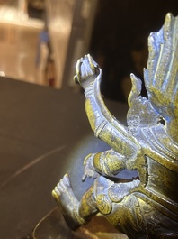 A Sino-Tibetan gilt bronze 'Mahakala' sculpture with polychrome design, 19th/20th C.