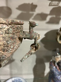 Two Chinese ritual bronze 'ding' and 'gui' food containers, possibly Warring States Period