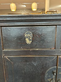 A Chinese wooden altar cabinet ('jia tang gui') with openworked ends, Guangdong/Fujian, late Qing/Republic