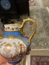 A French blue ground S&egrave;vres style t&ecirc;te-&agrave;-t&ecirc;te two-persons tea service, 19th C.