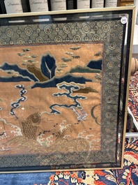 A Chinese embroidered silk 'carp' panel, 19th C.
