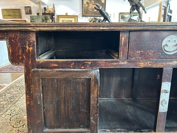 A Chinese brass mounted wooden sideboard, Shanxi, late Qing