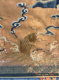 A Chinese embroidered silk 'carp' panel, 19th C.