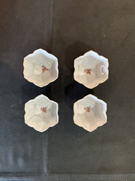 Six Chinese famille verte 'Kylin' saucers and four cups, Kangxi