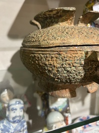 Two Chinese ritual bronze 'ding' and 'gui' food containers, possibly Warring States Period