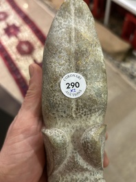 Two Chinese calcified jade sculptures of cicada, possibly Zhou to Han