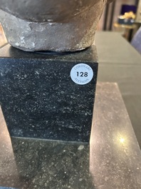 A large Chinese partly turquoise-glazed pottery head of Guanyin in Ming style, probably 19th C.