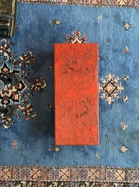 A Chinese five-piece red lacquer throne ensemble with dragons in imperial Qianlong style, 20th C.