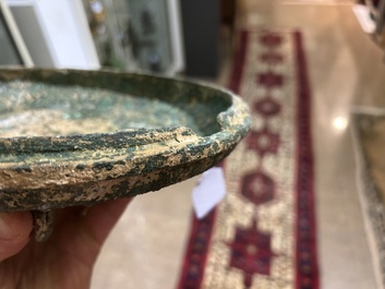 Two Chinese ritual bronze 'ding' and 'gui' food containers, possibly Warring States Period