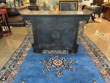 A Chinese wooden altar cabinet ('jia tang gui') with openworked ends, Guangdong/Fujian, late Qing/Republic