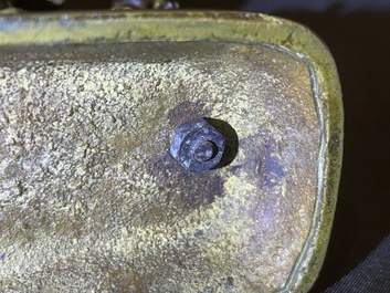 A Sino-Tibetan gilt bronze 'Mahakala' sculpture with polychrome design, 19th/20th C.