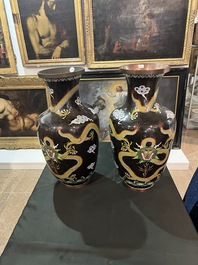 A pair of Chinese cloisonn&eacute; dragon vases, 19th/20th C.
