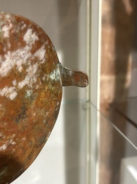 A Chinese parcel-gilt copper tripod 'zun' archaic vessel, probably 17th/18th C.