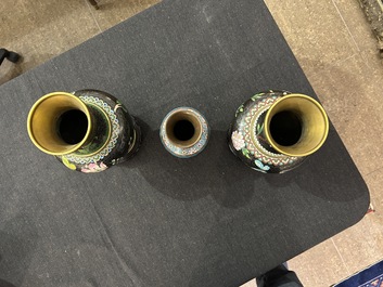 Nine Chinese cloisonn&eacute; vases and a covered bowl, 20th C.