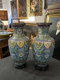 Nine Chinese cloisonn&eacute; vases and a covered bowl, 20th C.