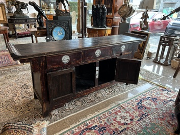 A Chinese brass mounted wooden sideboard, Shanxi, late Qing