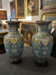 Nine Chinese cloisonn&eacute; vases and a covered bowl, 20th C.