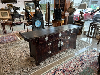 A Chinese brass mounted wooden sideboard, Shanxi, late Qing