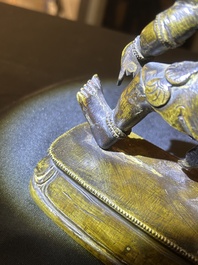 A Sino-Tibetan gilt bronze 'Mahakala' sculpture with polychrome design, 19th/20th C.