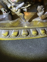 A Sino-Tibetan gilt bronze 'Mahakala' sculpture with polychrome design, 19th/20th C.