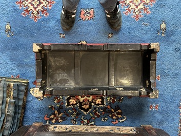 A Chinese five-piece red lacquer throne ensemble with dragons in imperial Qianlong style, 20th C.