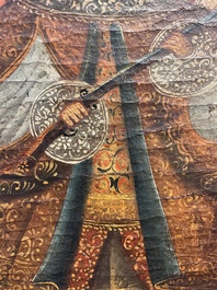 School van Cusco, Peru: Een engel met een haakbus en een engel met een fluit, olie op doek, 18de eeuw