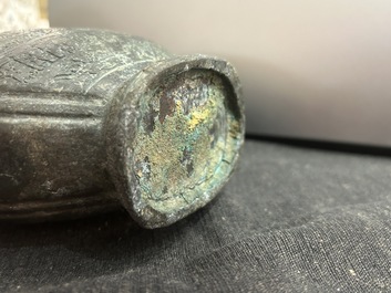 A Chinese bronze 'bianhu' vase and a 'zhong' bell, possibly Han and Western Zhou Dynasty