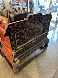 A Chinese five-piece red lacquer throne ensemble with dragons in imperial Qianlong style, 20th C.