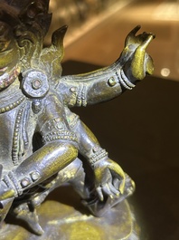 A Sino-Tibetan gilt bronze 'Mahakala' sculpture with polychrome design, 19th/20th C.