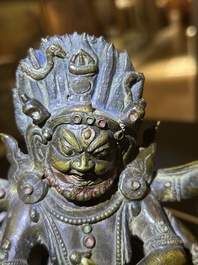 A Sino-Tibetan gilt bronze 'Mahakala' sculpture with polychrome design, 19th/20th C.