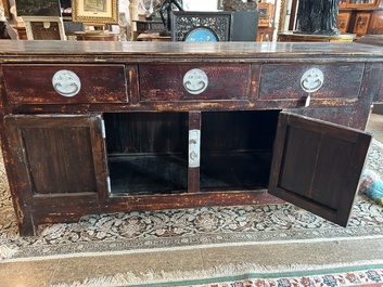 A Chinese brass mounted wooden sideboard, Shanxi, late Qing