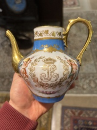 A French blue ground S&egrave;vres style t&ecirc;te-&agrave;-t&ecirc;te two-persons tea service, 19th C.