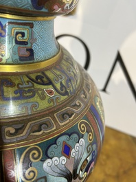 A pair of Chinese cloisonn&eacute; 'taotie masks' vases, 20th C.