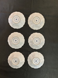 Six Chinese famille verte 'Kylin' saucers and four cups, Kangxi