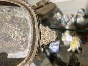 Two Chinese ritual bronze 'ding' and 'gui' food containers, possibly Warring States Period