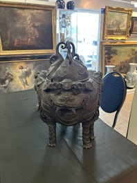 A Chinese bronze 'three luduan' tripod censer, 17th/18th C.