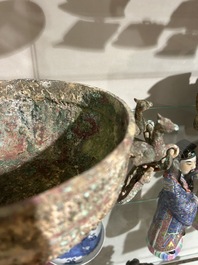 Two Chinese ritual bronze 'ding' and 'gui' food containers, possibly Warring States Period