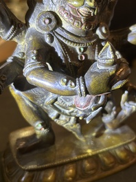 A Sino-Tibetan gilt bronze 'Mahakala' sculpture with polychrome design, 19th/20th C.